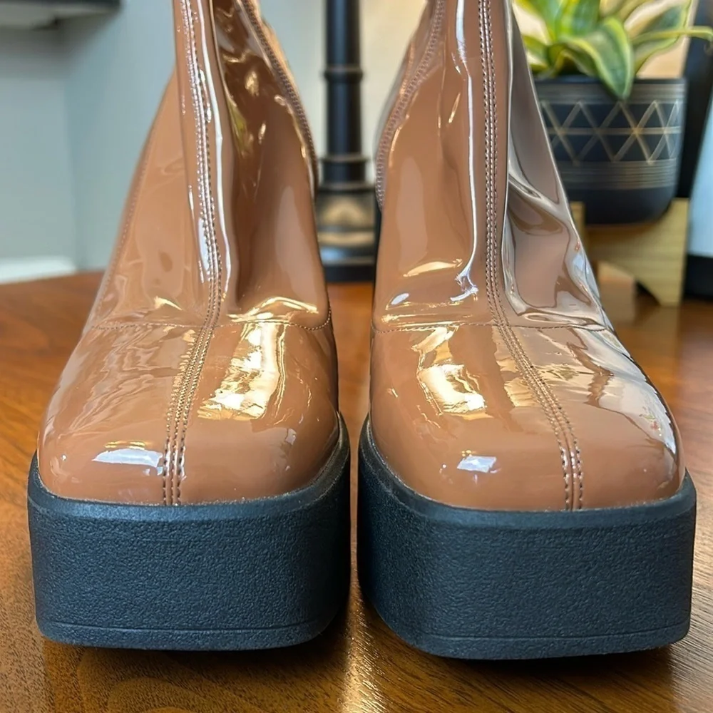 KATY PERRY Heightten Stretch Bootie Patent Platform Zip Chunky Butterscotch 9M - Picture 6 of 13